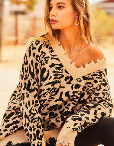 Leopard Frayed Sweater