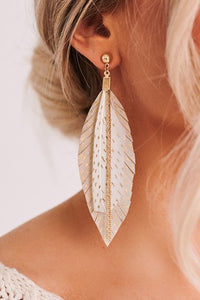 Boho White Feather Earrings